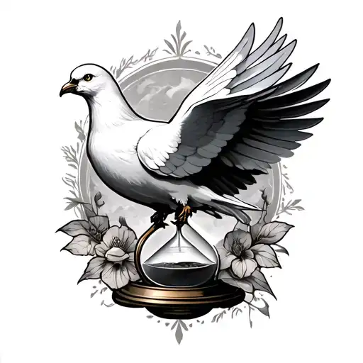 white dove with hourglass life and death tattoo design idea