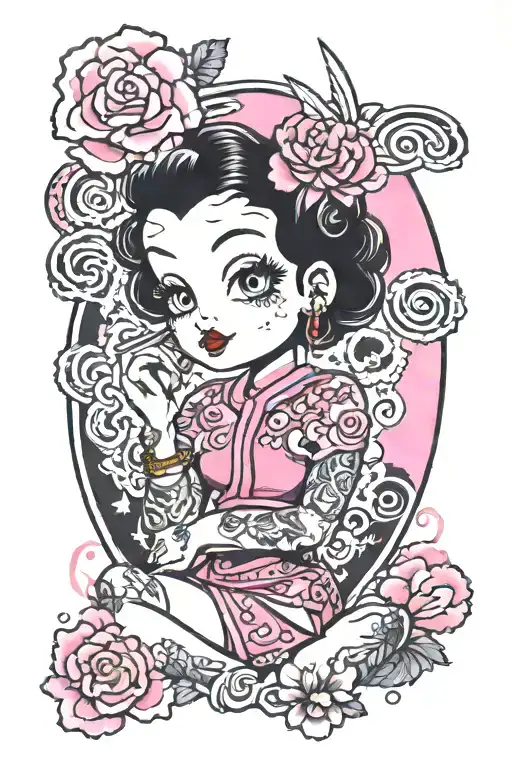 Betty boop wearing a pink ladies tattoo design idea
