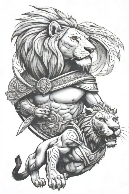roman empire gladiator and simba from the lion king tattoo design idea