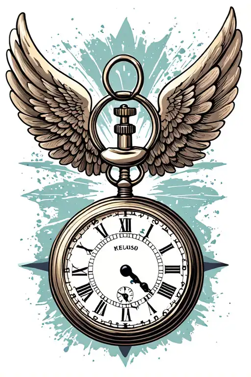 pocket watch with wings and a anchor tattoo design idea