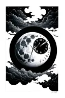 moon that's a clock and clouds surrounding tattoo design idea