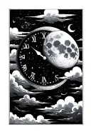 moon that's a clock and clouds surrounding tattoo design idea