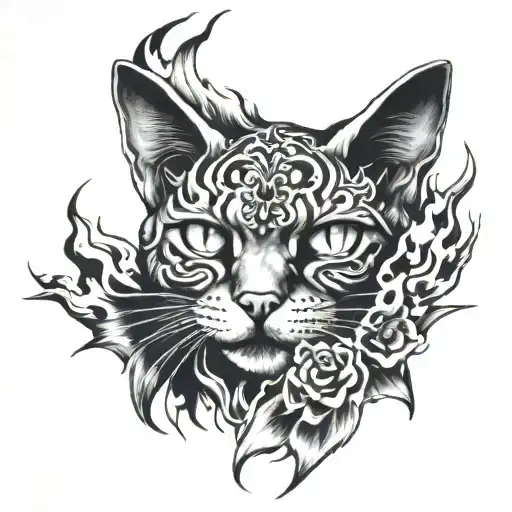 pictures of cats burning with fire and 2015 numbers tattoo design idea