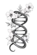 simplistic dna strand morphing into a snake coiled around violets tattoo design idea