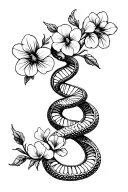 simplistic dna strand morphing into a snake coiled around violets tattoo design idea