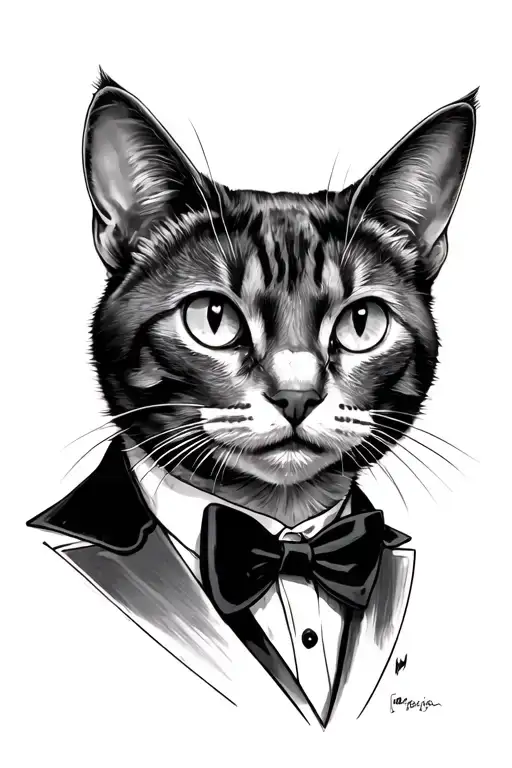 Cowboy tuxedo Cat tattoo design idea