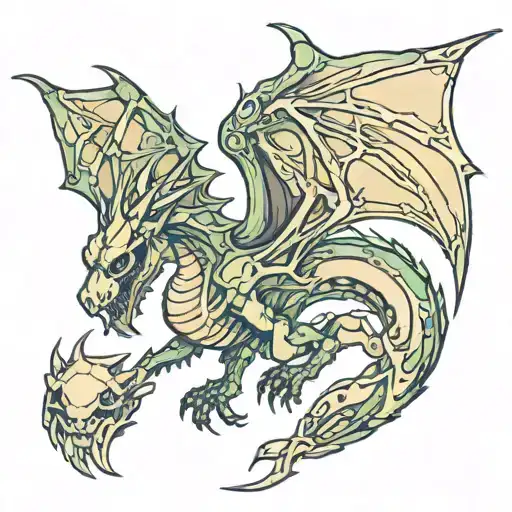 skeletal dragon flying tattoo design idea