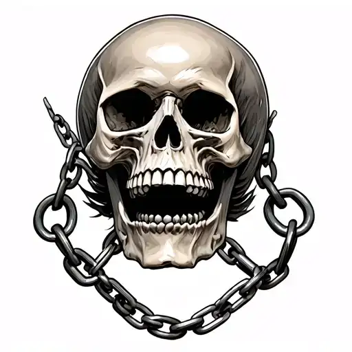 skull shackled in chains representing hurt and pain tattoo design idea