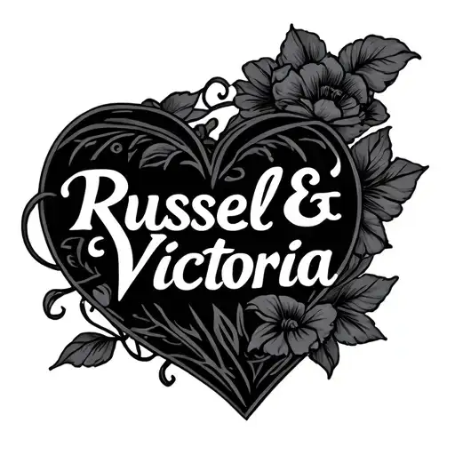 "Russell & Victoria " heart shape tattoo design idea