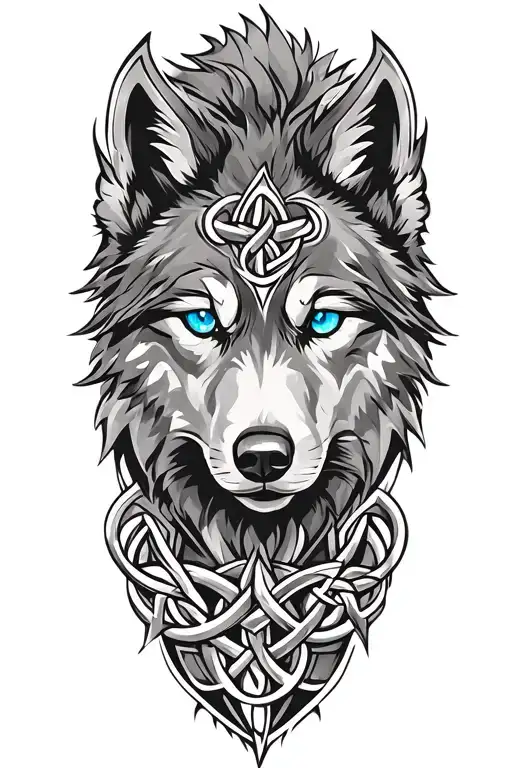 wolf with blue eyes on armor tattoo design featuring Celtic trinity knot  tattoo design idea