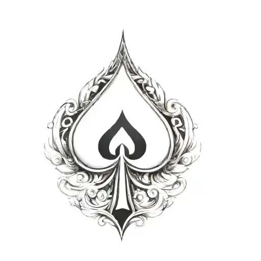 black spade with white q in the middle tattoo design idea