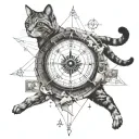 balance money addiction travel compass geometry  cat tattoo design idea