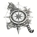 balance money addiction travel compass geometry  cat tattoo design idea