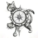 balance money addiction travel compass geometry  cat tattoo design idea