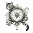 balance money addiction travel compass geometry  cat tattoo design idea