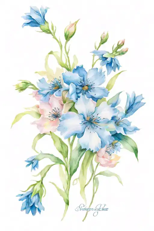 a bouquet with loosely flowing birth flowers from the months of March, April and twice in December tattoo design idea