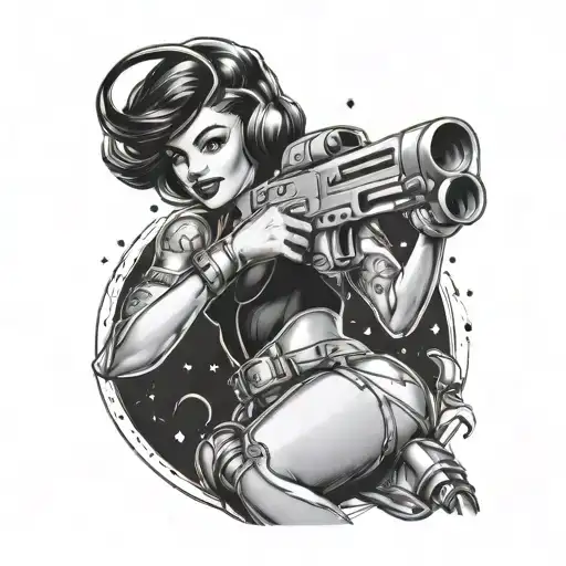space girl with ray gun pinup style tattoo design tattoo design idea