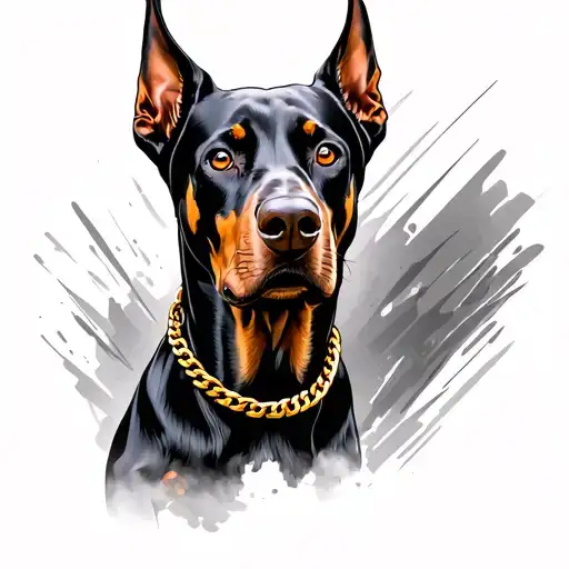 3 headed Doberman with gold chain tattoo design idea