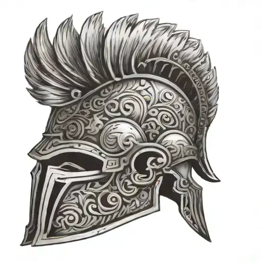 gladiator helmet adorned with intricate tattoo design idea