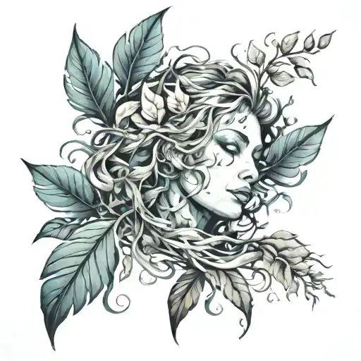 wind blowing and leaves tattoo design idea