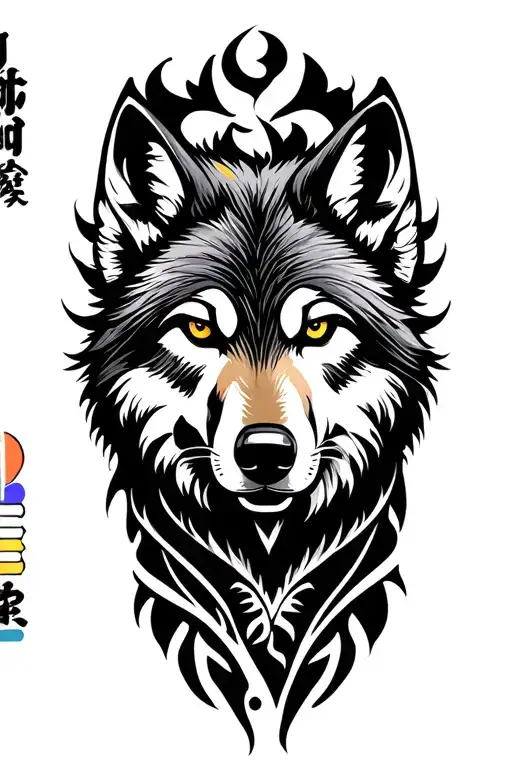"Design a half-sleeve tattoo for the upper arm featuring a majestic alpha wolf in Polynesian tribal tattoo style. The wo tattoo design idea