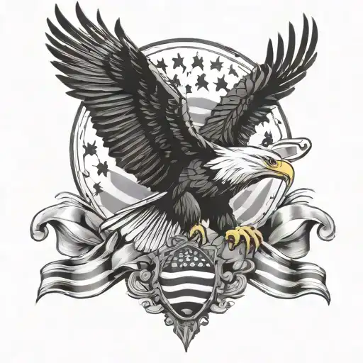 Us flag and eagle soaring overhead tattoo design idea