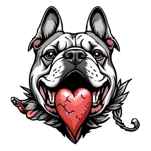bully Dog cork screw, tail memorial tattoo with realistic heart tattoo design idea
