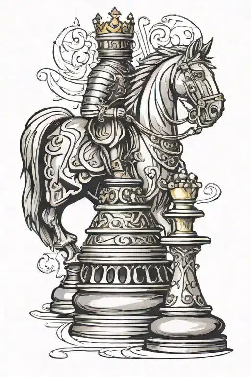 knight and king chess piece tattoo design idea