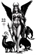 animals jungle with angel number 222 with woman warrior tattoo design idea