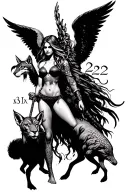 animals jungle with angel number 222 with woman warrior tattoo design idea