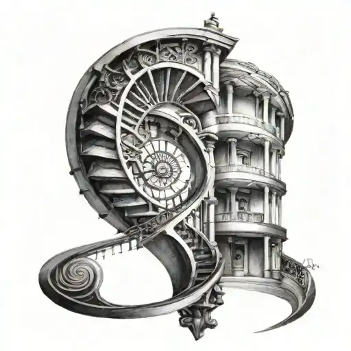 spiral staircase around left bicep tattoo design idea