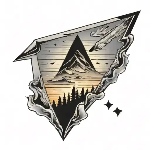 arrowhead shape with sunset background tattoo design idea