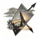 arrowhead shape with sunset background tattoo design idea
