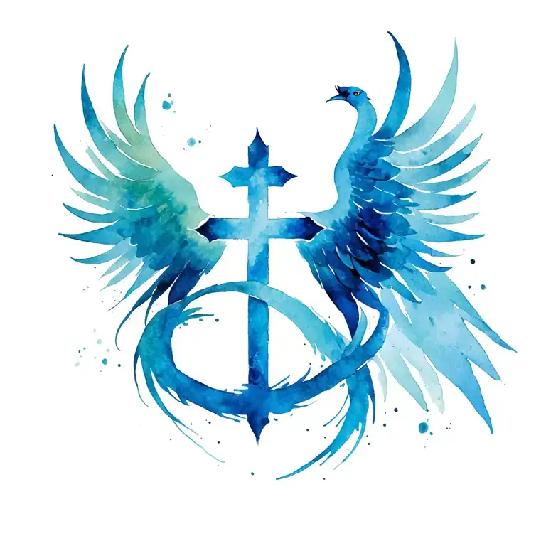 cross with a phoenix wrapping around it  tattoo design idea