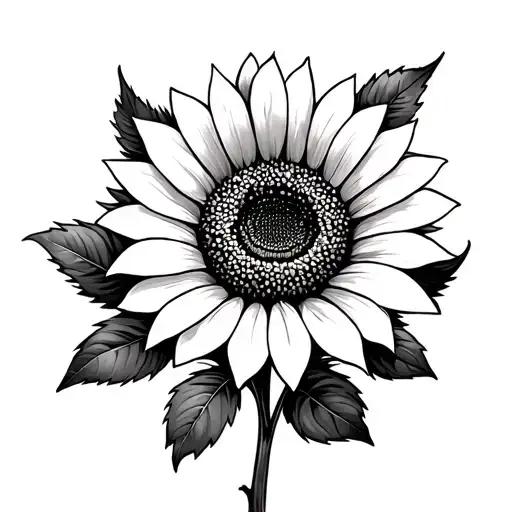 sunflower in the centre rose surround by weed leaves  tattoo design idea