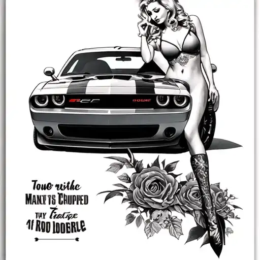 Dodge Challenger with pin up girl tattoo design idea