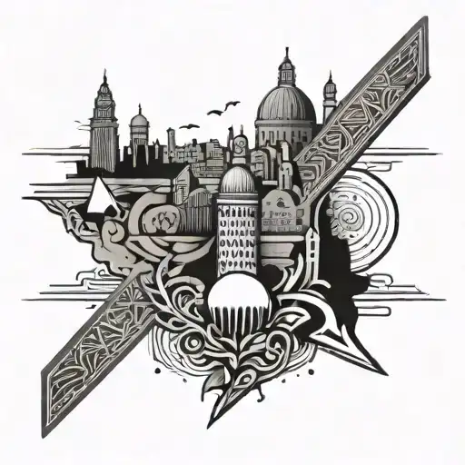 outline of the territory of Palestine within which are symbols of the struggle tattoo design idea