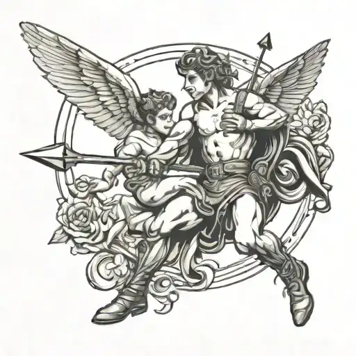 Cupid shoots cowboy with an arrow tattoo design idea