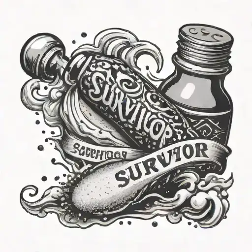 Vintage salt shaker sprinkling salt that spells out survivor in salt tattoo design idea