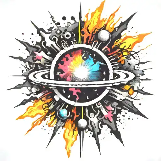 black hole exploding punk themed tattoo design idea