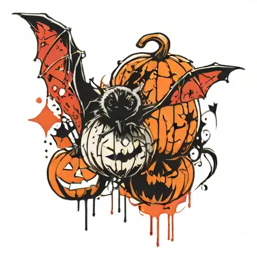 bat and pumpkin tattoo design idea
