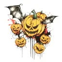 bat and pumpkin tattoo design idea