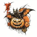 bat and pumpkin tattoo design idea