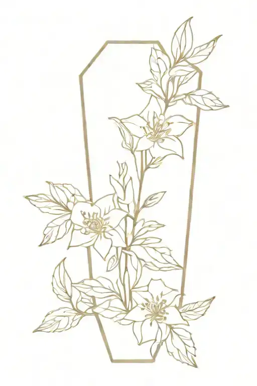 coffin flowers tattoo design idea