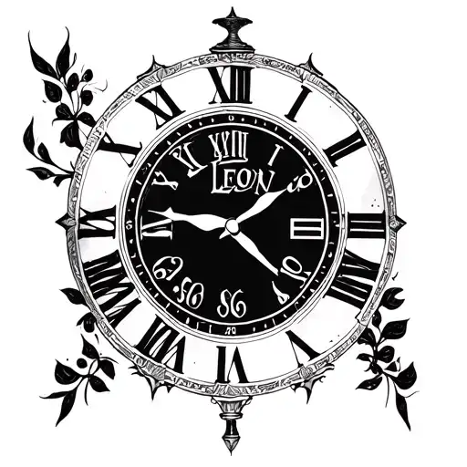 clock set at 8:30 with Leon name in center with 06/21/16 on side tattoo design idea