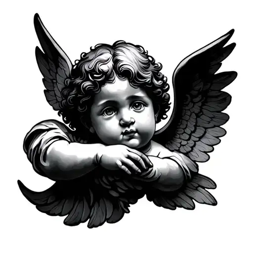 cherub, outline tattoo design idea