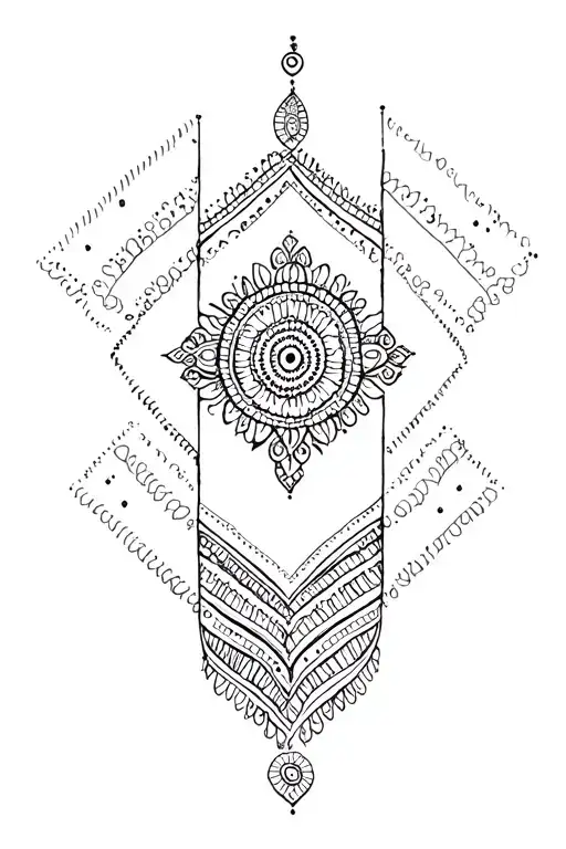 ornamental, mandala, or henna-inspired tattooing, with elements of dotwork and geometric tattooing, with thin lines,dots tattoo design idea
