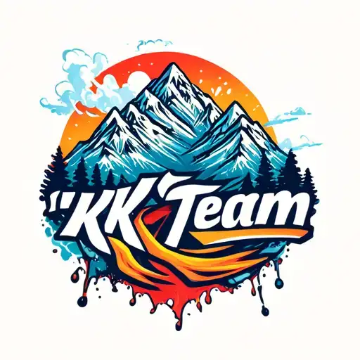 "KK Team" "KK Team" with storm wawes splashes with mountain (leav mountains and backround but change text better) tattoo design idea