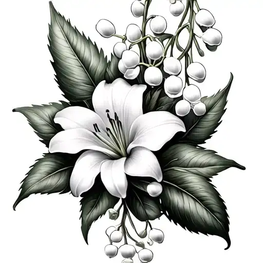 cosmo flower and lily of the valley intertwined tattoo design idea