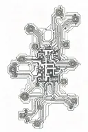 A electronic christian cross made out of computer processor and device pieces woth a lot of wires  tattoo design idea